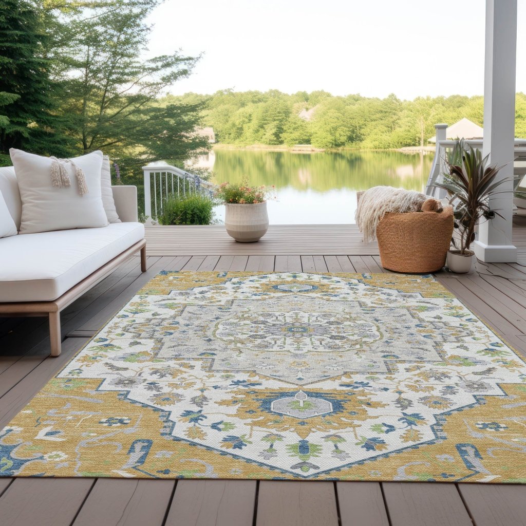 LOOMLAN Rugs Lidia Gold Washable Indoor-Outdoor Rug