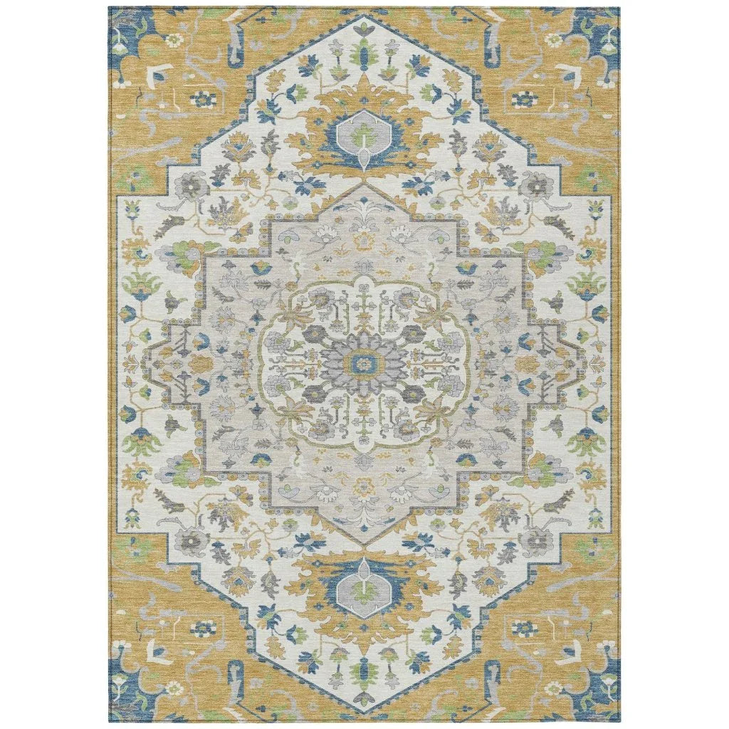 LOOMLAN Rugs Lidia Gold Washable Indoor-Outdoor Rug