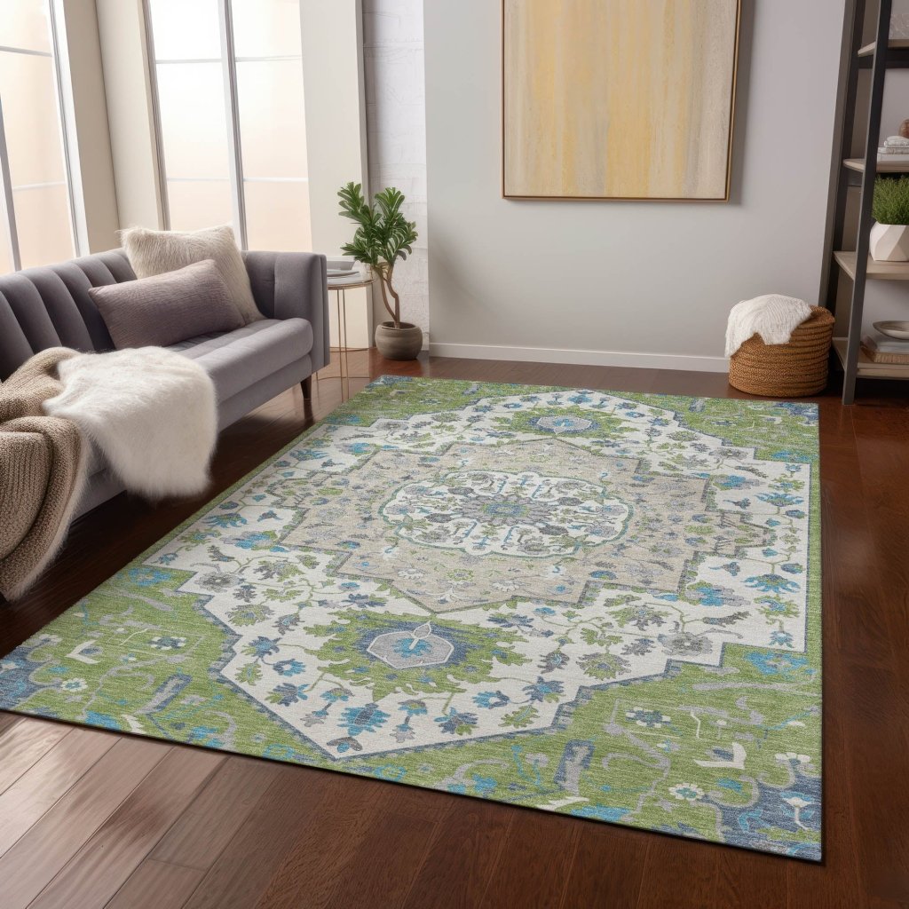 LOOMLAN Rugs Lidia Green Washable Indoor-Outdoor Rug