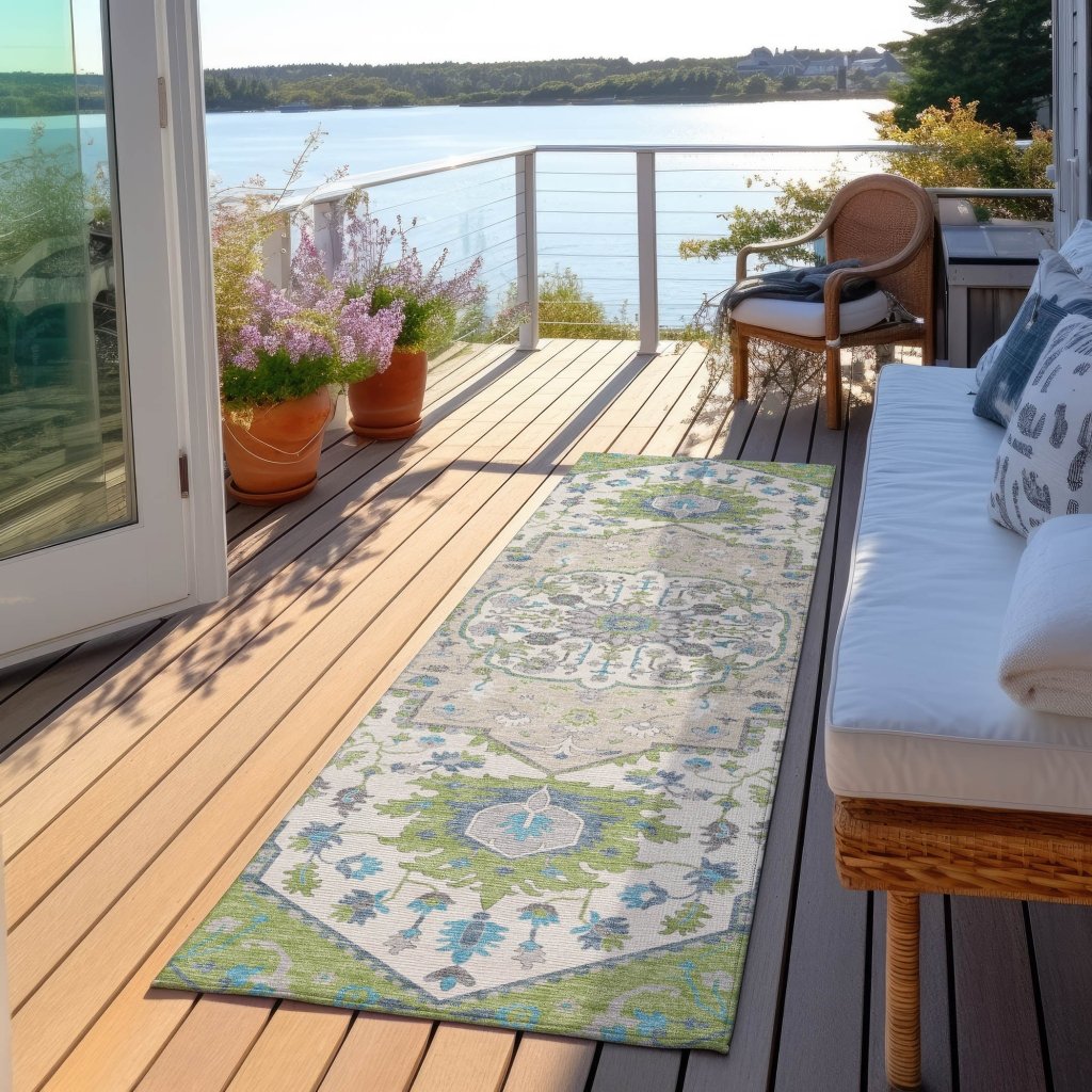 LOOMLAN Rugs Lidia Green Washable Indoor-Outdoor Rug