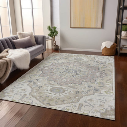 LOOMLAN Rugs Lidia Ivory Washable Indoor-Outdoor Rug