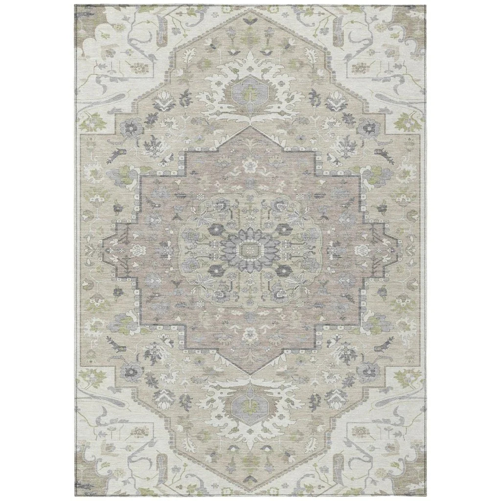 LOOMLAN Rugs Lidia Ivory Washable Indoor-Outdoor Rug