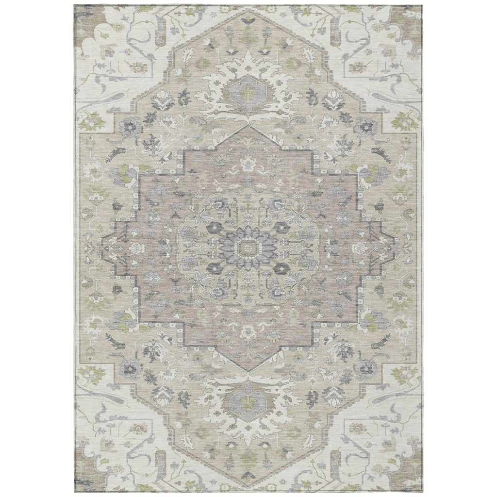 LOOMLAN Rugs Lidia Ivory Washable Indoor-Outdoor Rug