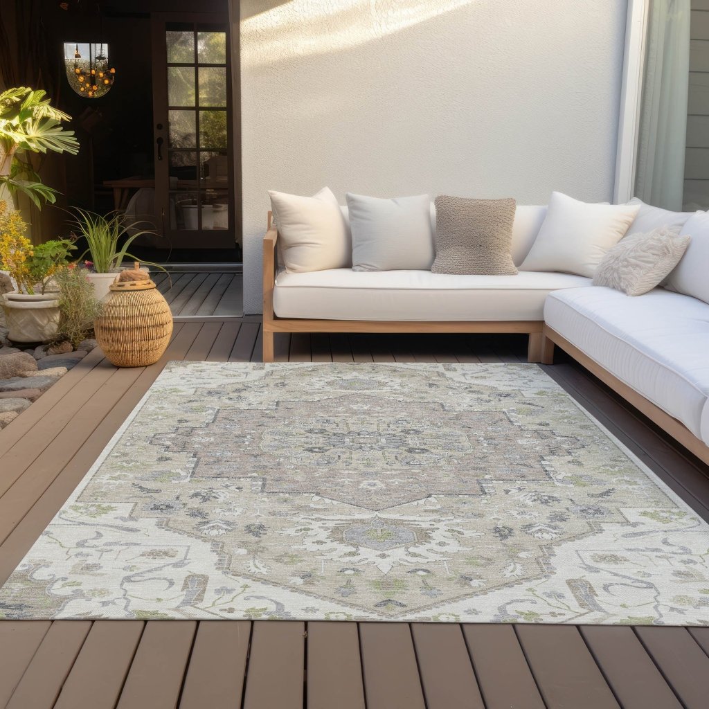 LOOMLAN Rugs Lidia Ivory Washable Indoor-Outdoor Rug