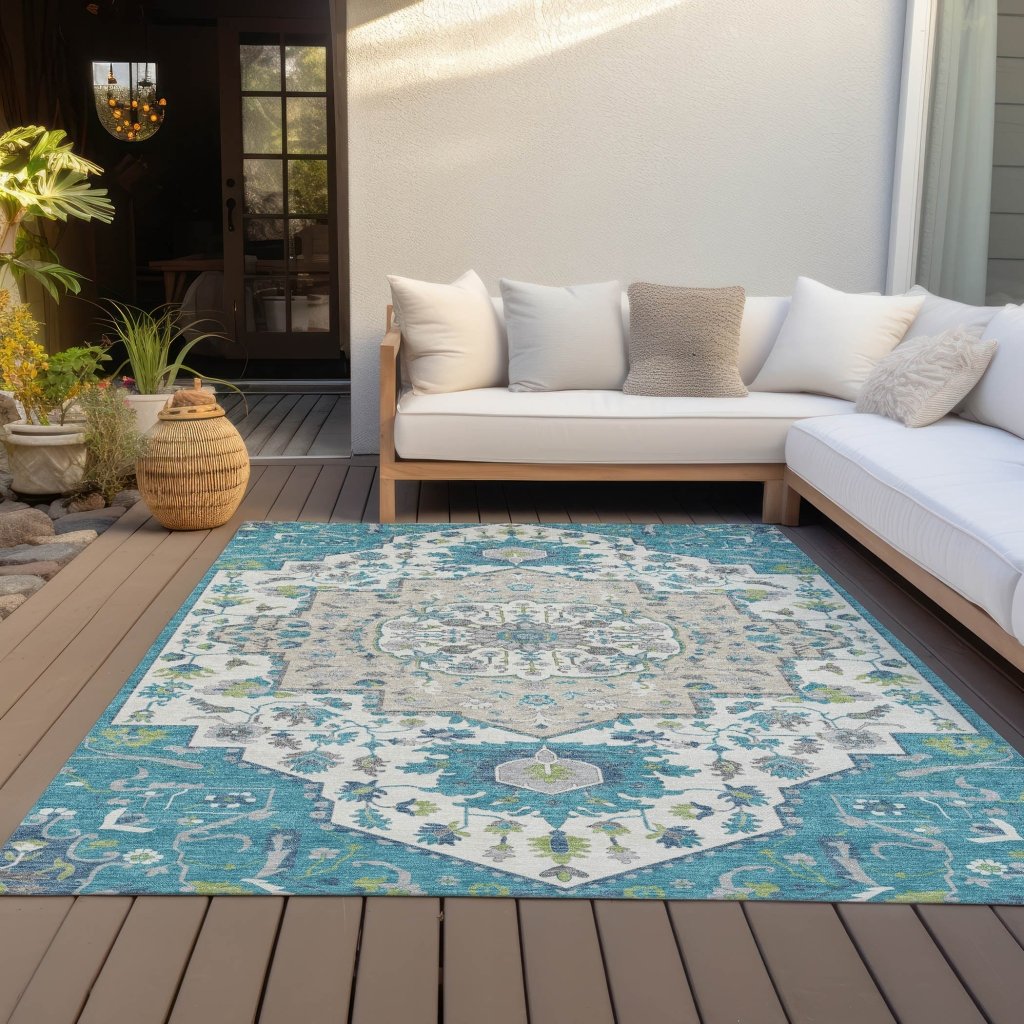 LOOMLAN Rugs Lidia Teal Washable Indoor-Outdoor Rug