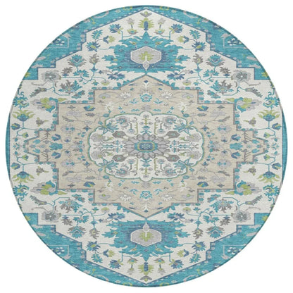 LOOMLAN Rugs Lidia Teal Washable Indoor-Outdoor Rug