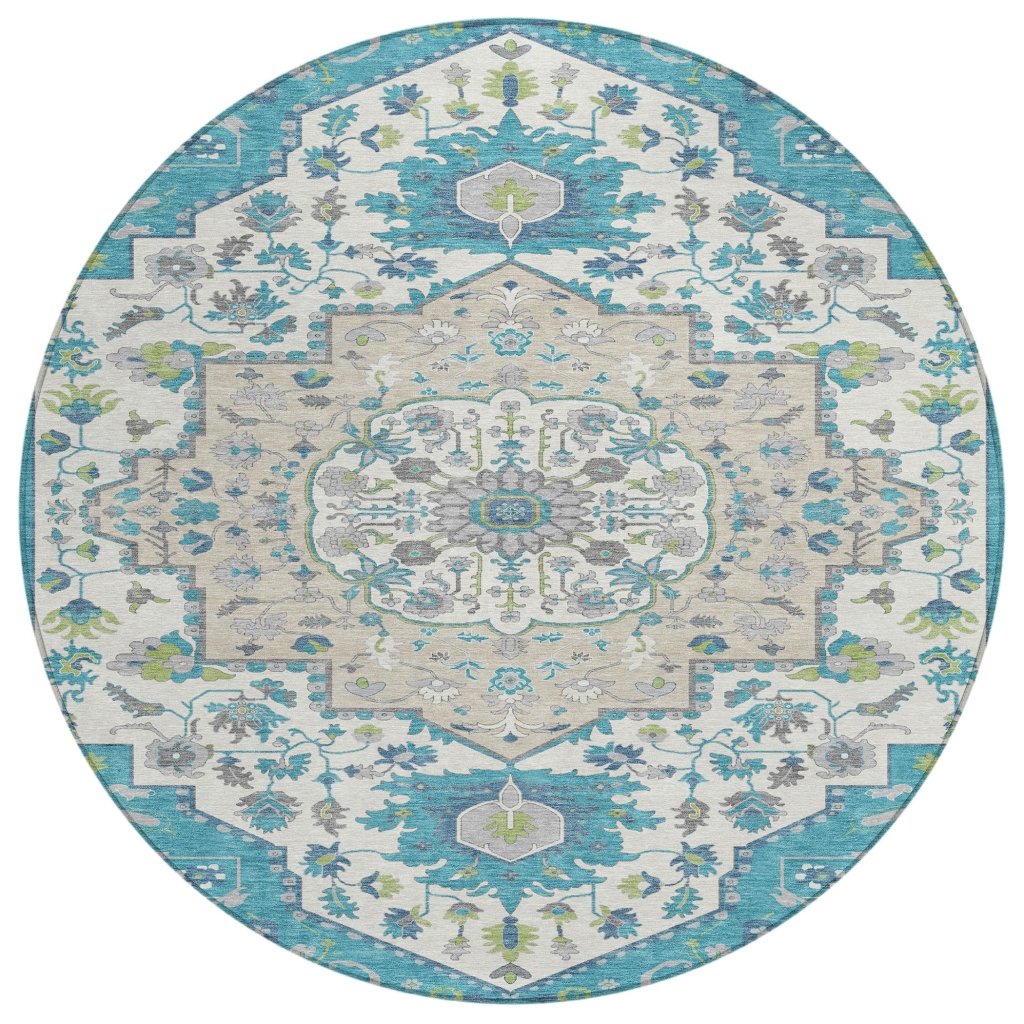 LOOMLAN Rugs Lidia Teal Washable Indoor-Outdoor Rug