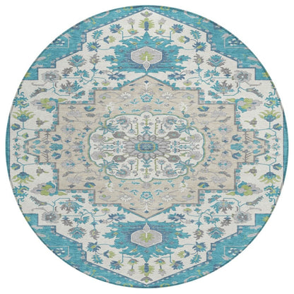 LOOMLAN Rugs Lidia Teal Washable Indoor-Outdoor Rug