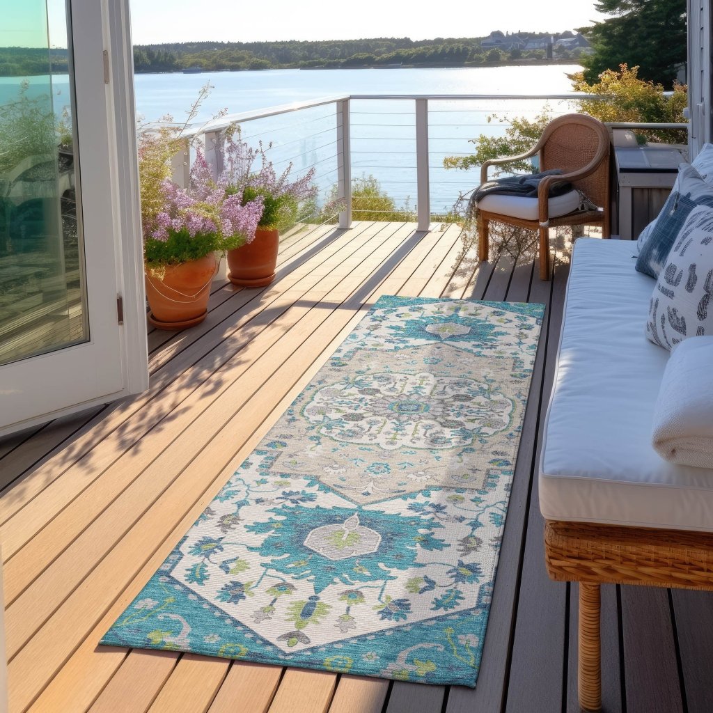 LOOMLAN Rugs Lidia Teal Washable Indoor-Outdoor Rug