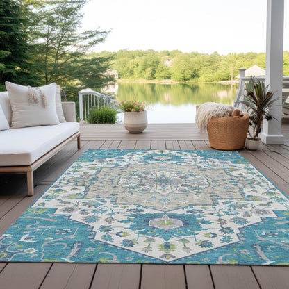 LOOMLAN Rugs Lidia Teal Washable Indoor-Outdoor Rug