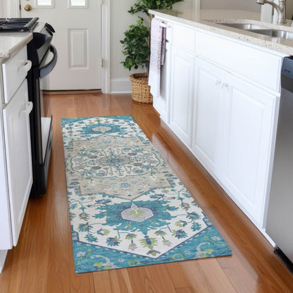 LOOMLAN Rugs Lidia Teal Washable Indoor-Outdoor Rug