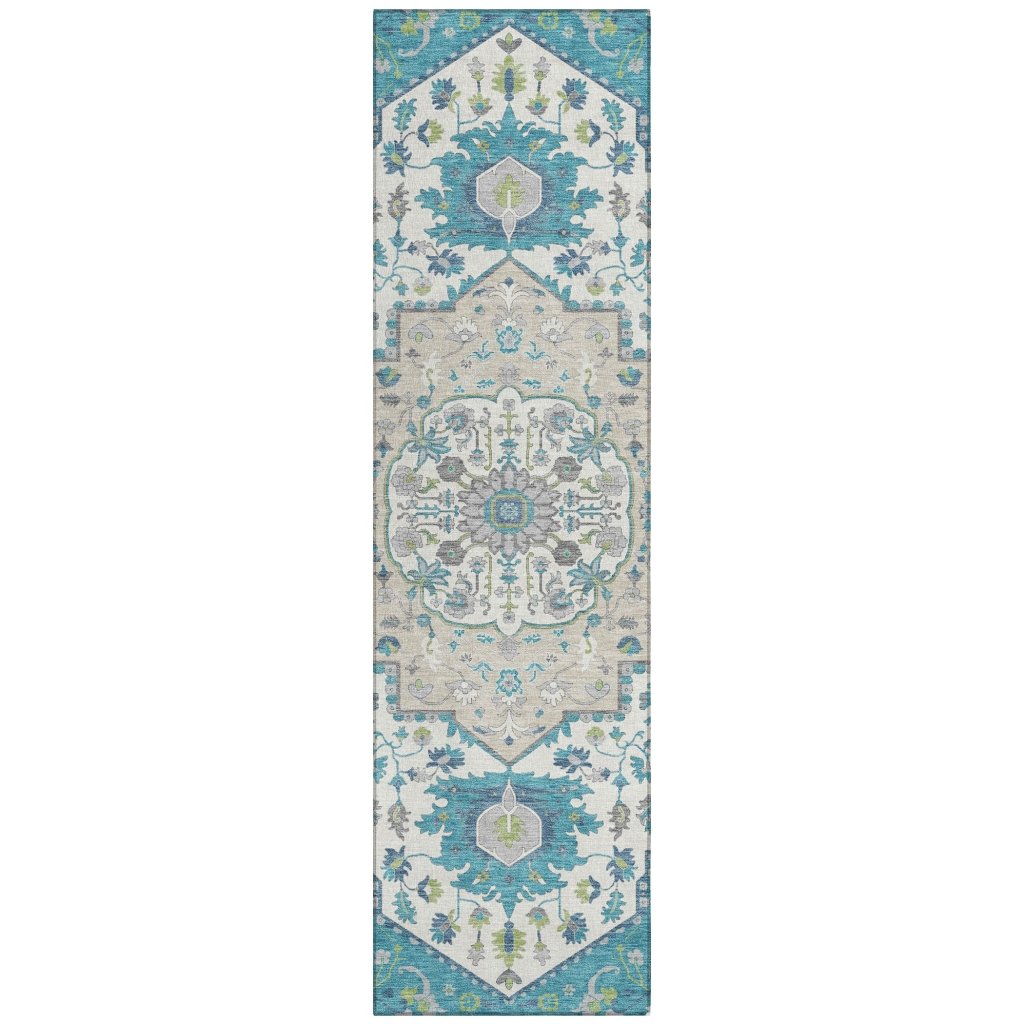 LOOMLAN Rugs Lidia Teal Washable Indoor-Outdoor Rug