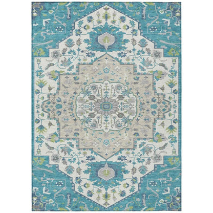 LOOMLAN Rugs Lidia Teal Washable Indoor-Outdoor Rug