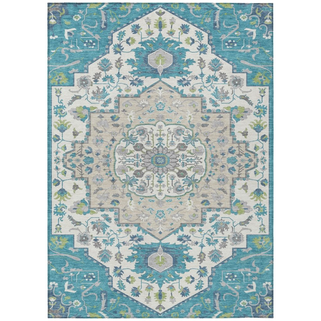 LOOMLAN Rugs Lidia Teal Washable Indoor-Outdoor Rug