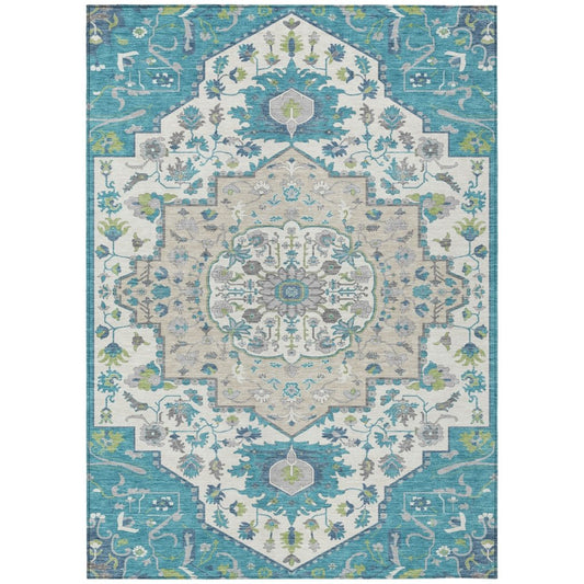 LOOMLAN Rugs Lidia Teal Washable Indoor-Outdoor Rug