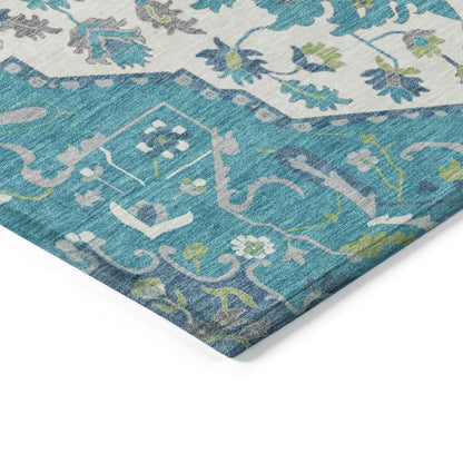 LOOMLAN Rugs Lidia Teal Washable Indoor-Outdoor Rug