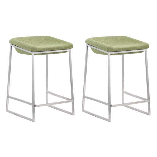 Lids Counter Stool (Set of 2) Green - Sideboards and Things Back Type_With Back, Color_Green, Color_Silver, Depth_10-20, Finish_Brushed, Height_20-30, Materials_Metal, Metal Type_Steel, Number of Pieces_2PC Set, Product Type_Counter Height, Seat Material_Upholstery, Shape_Armless, Upholstery Type_Fabric Blend, Upholstery Type_Polyester, Width_10-20