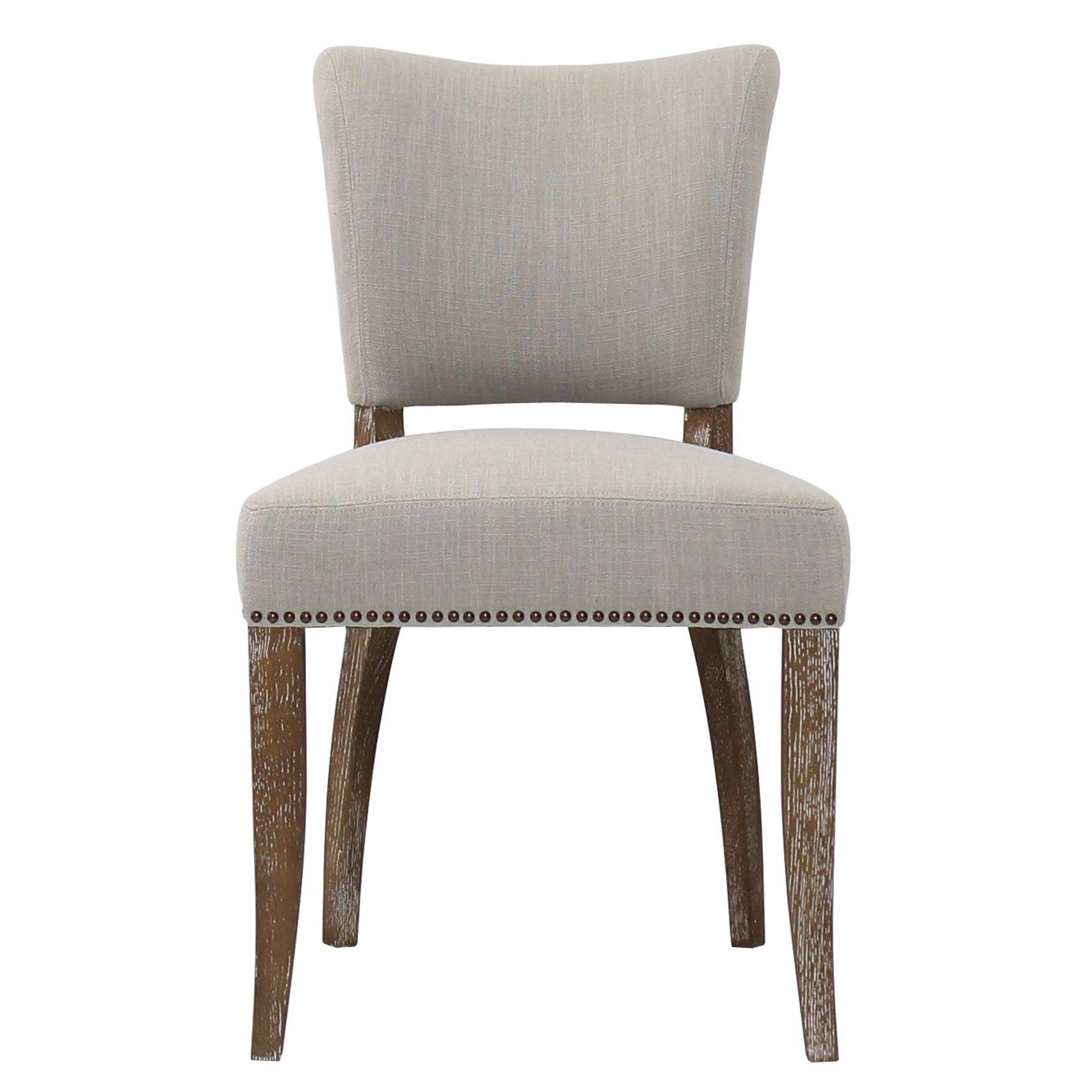 Light Beige 2PC Dining Chairs Set Armless with Floating Back - Sideboards and Things Back Type_Floating Back, Back Type_With Back, Brand_LH Imports, Color_Gray, Legs Material_Wood, Number of Pieces_2PC Set, Product Type_Dining Height, Seat Material_Upholstery, Shape_Armless, Upholstery Type_Fabric Blend, Wood Species_Oak