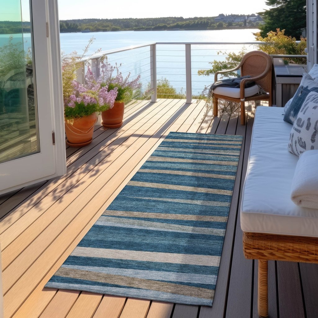 LOOMLAN Rugs Liora Blue Washable Indoor-Outdoor Rug