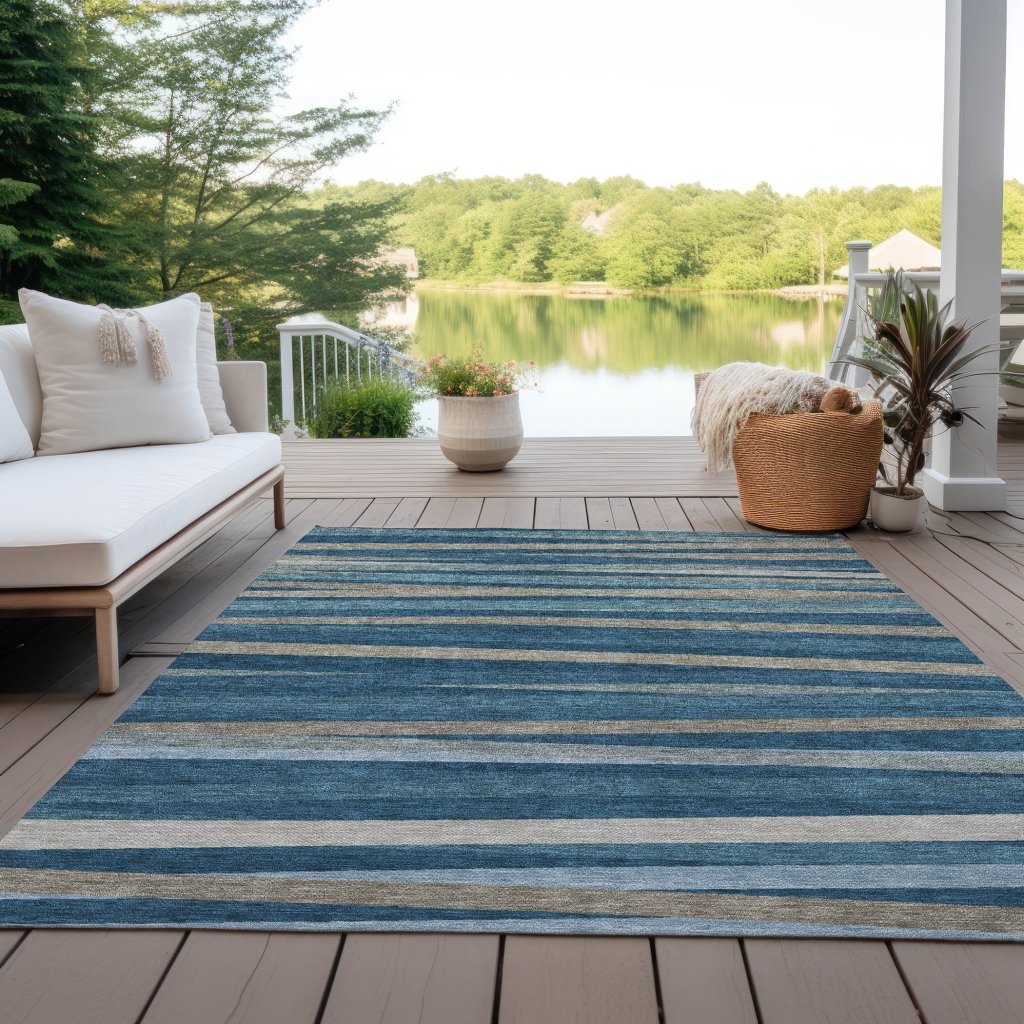 LOOMLAN Rugs Liora Blue Washable Indoor-Outdoor Rug