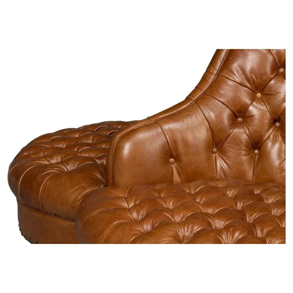 Sarreid Lobby Wood Leather Brown Sofa