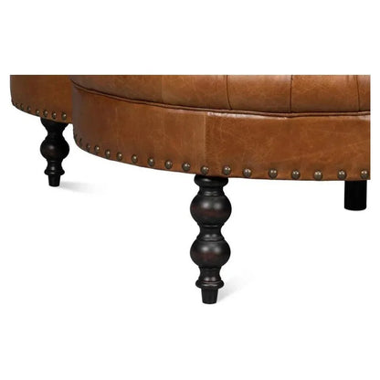 Sarreid Lobby Wood Leather Brown Sofa