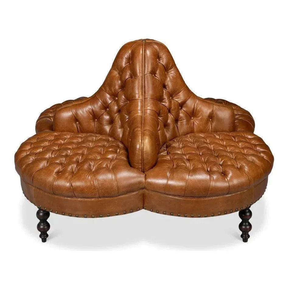 Sarreid Lobby Wood Leather Brown Sofa