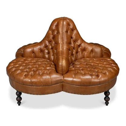 Sarreid Lobby Wood Leather Brown Sofa