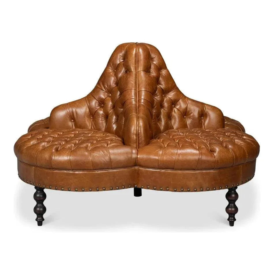 Sarreid Lobby Wood Leather Brown Sofa