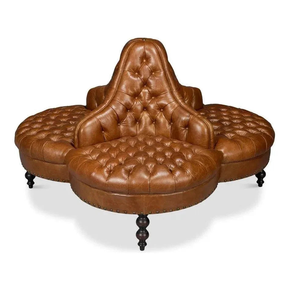Sarreid Lobby Wood Leather Brown Sofa