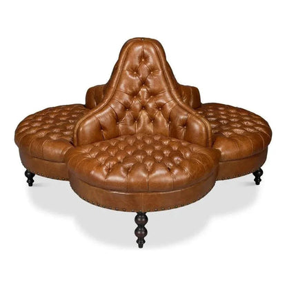 Sarreid Lobby Wood Leather Brown Sofa