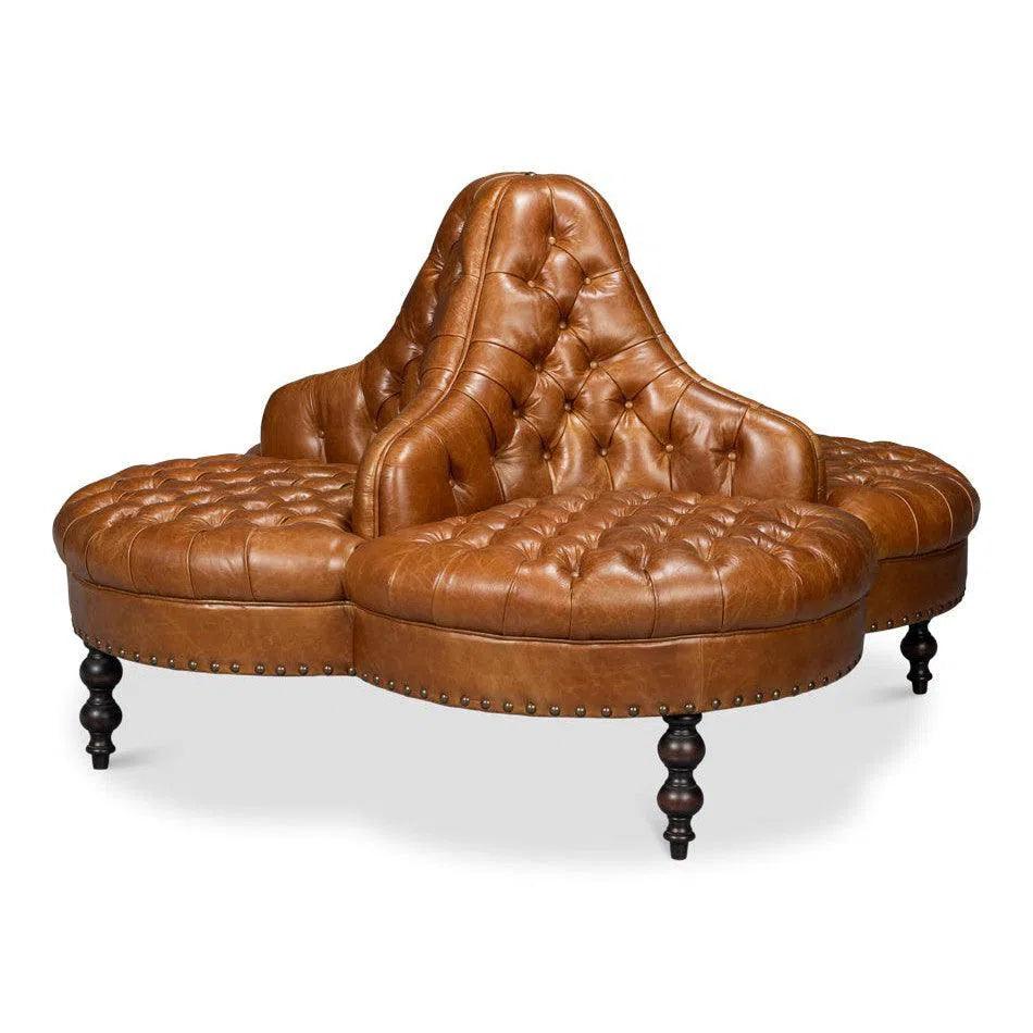 Sarreid Lobby Wood Leather Brown Sofa