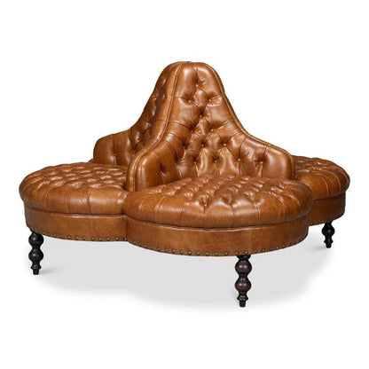 Sarreid Lobby Wood Leather Brown Sofa