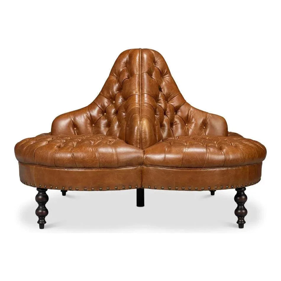 Sarreid Lobby Wood Leather Brown Sofa