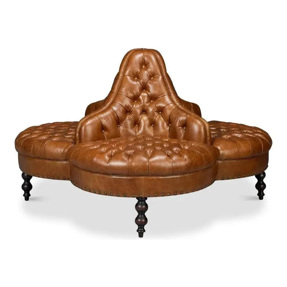 Sarreid Lobby Wood Leather Brown Sofa