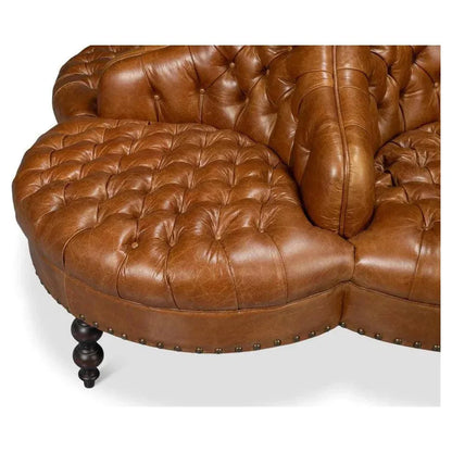 Sarreid Lobby Wood Leather Brown Sofa