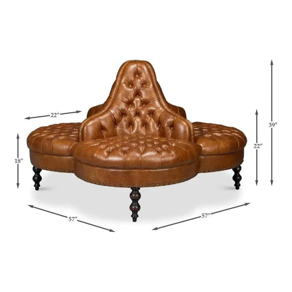 Sarreid Lobby Wood Leather Brown Sofa