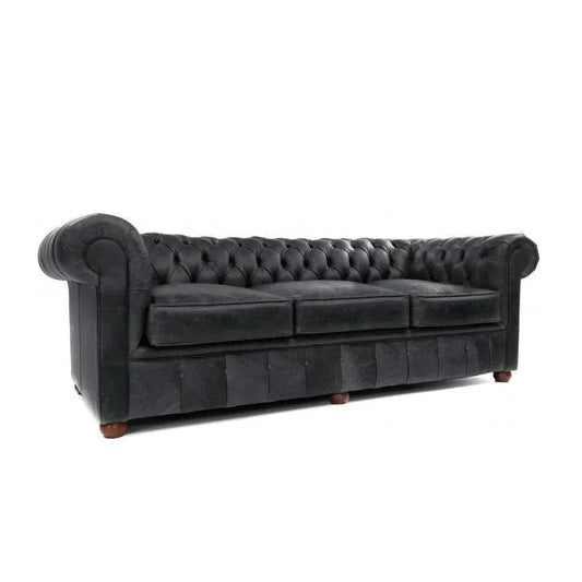 Uptown Sebastian Roxy Black Chesterfield Leather Sofa Made to Order