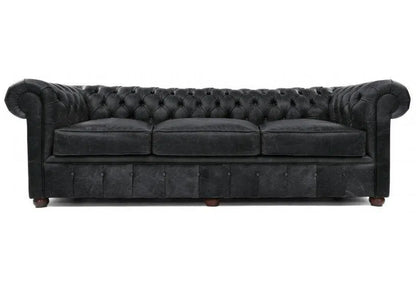 108" Vintage Black Chesterfield Leather Sofa Made to Order Sofas & Loveseats LOOMLAN By Uptown Sebastian