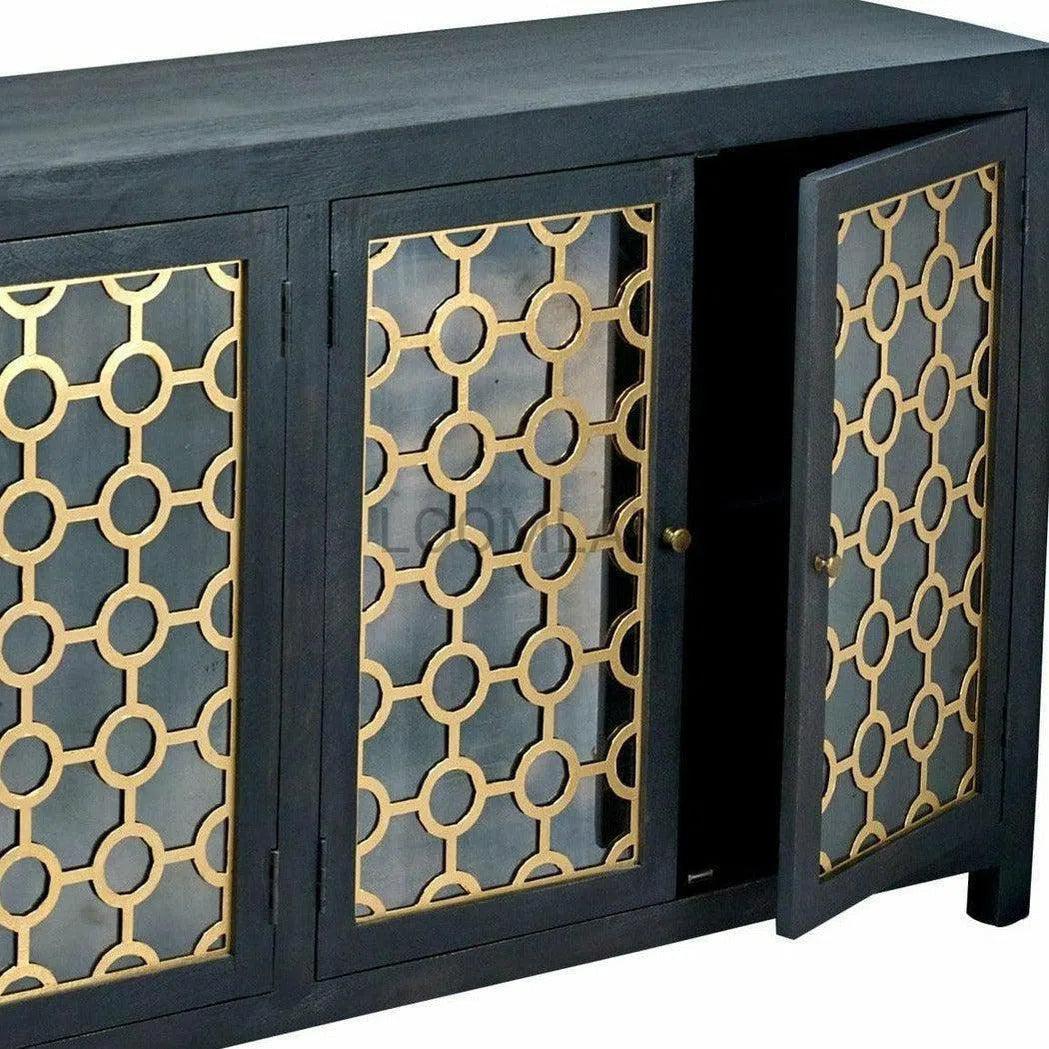 40" Antiqued Black Wash 2 Glass Doors Honeycomb Cabinet Accent Cabinets LOOMLAN By LOOMLAN