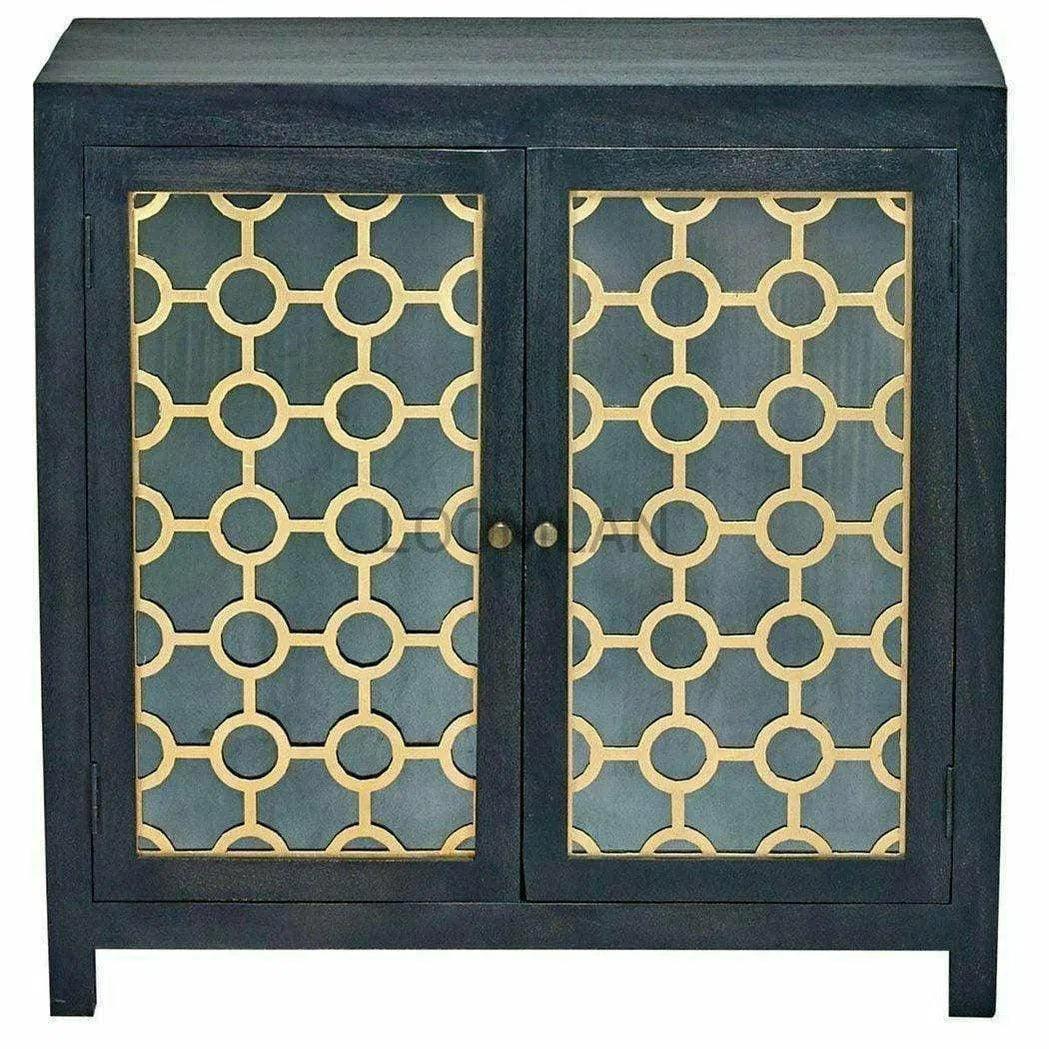 40" Antiqued Black Wash 2 Glass Doors Honeycomb Cabinet Accent Cabinets LOOMLAN By LOOMLAN