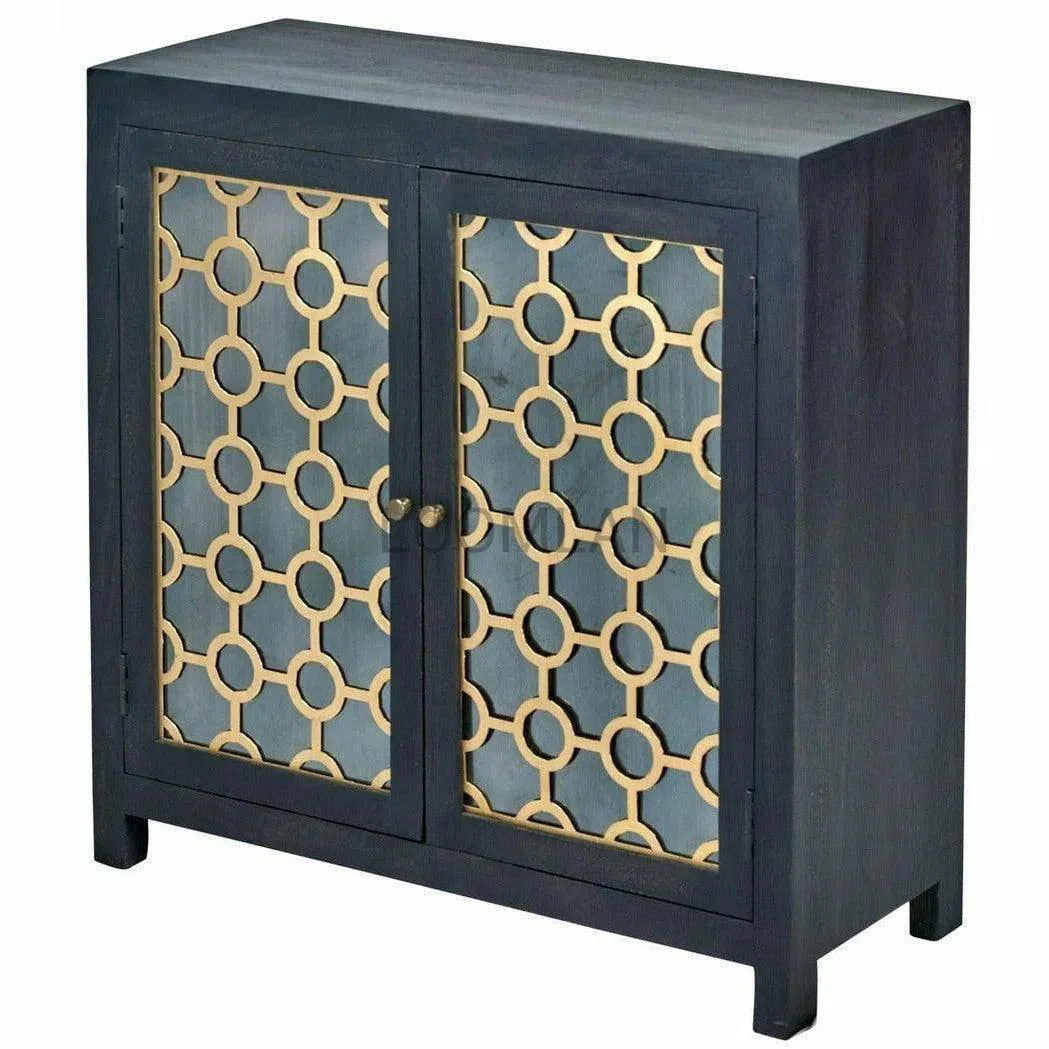 40" Antiqued Black Wash 2 Glass Doors Honeycomb Cabinet Accent Cabinets LOOMLAN By LOOMLAN