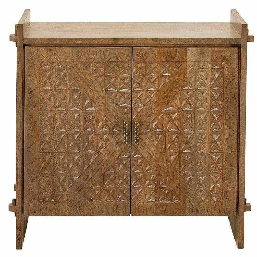 40" Carved Wood Diamond Pattern Accent Cabinet Storage Accent Cabinets LOOMLAN By LOOMLAN