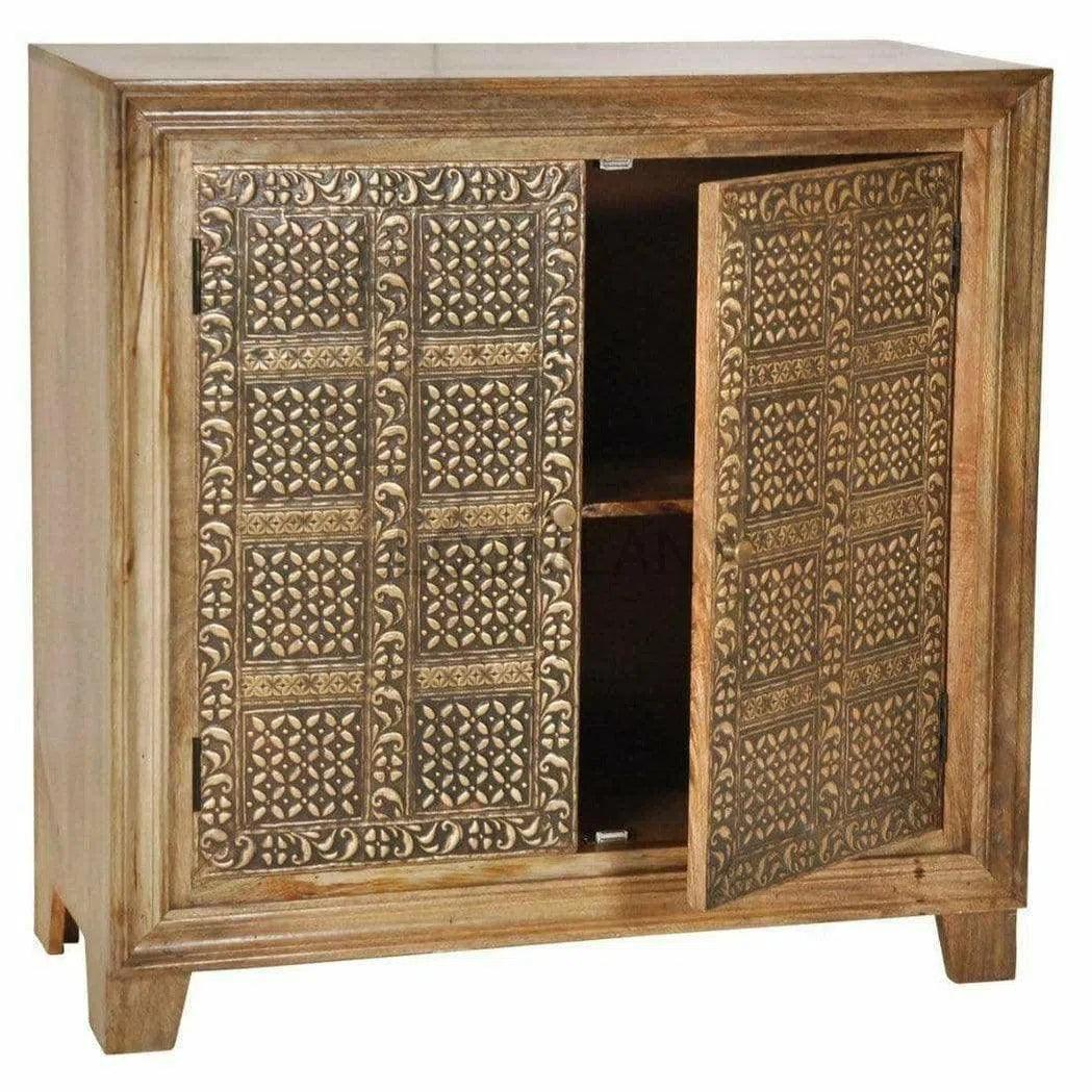 40" Mango Wood Brass Accent Cabinet with 2 Doors Zaley Accent Cabinets LOOMLAN By LOOMLAN