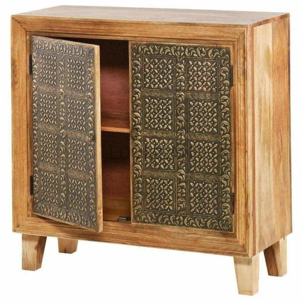 40" Mango Wood Brass Accent Cabinet with 2 Doors Zaley Accent Cabinets LOOMLAN By LOOMLAN