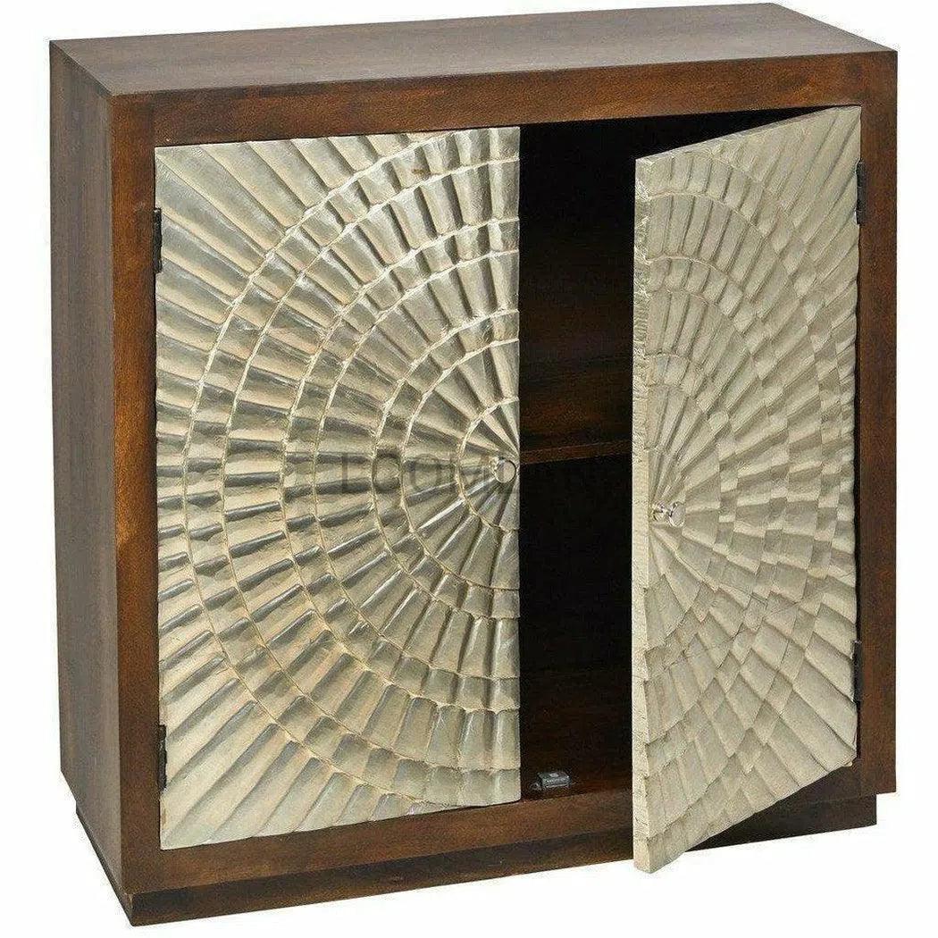 40" Silver 2 Galvanized Overlay Doors Wood Base Accent Cabinet Accent Cabinets LOOMLAN By LOOMLAN