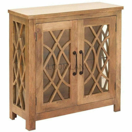 40" Slim Curio Cabinet With Trellis Glass Doors and Sides Accent Cabinets LOOMLAN By LOOMLAN