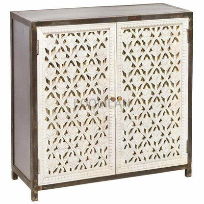 40" Square Whitewashed Hand Carved Accent Cabinet Coastal Accent Cabinets LOOMLAN By LOOMLAN