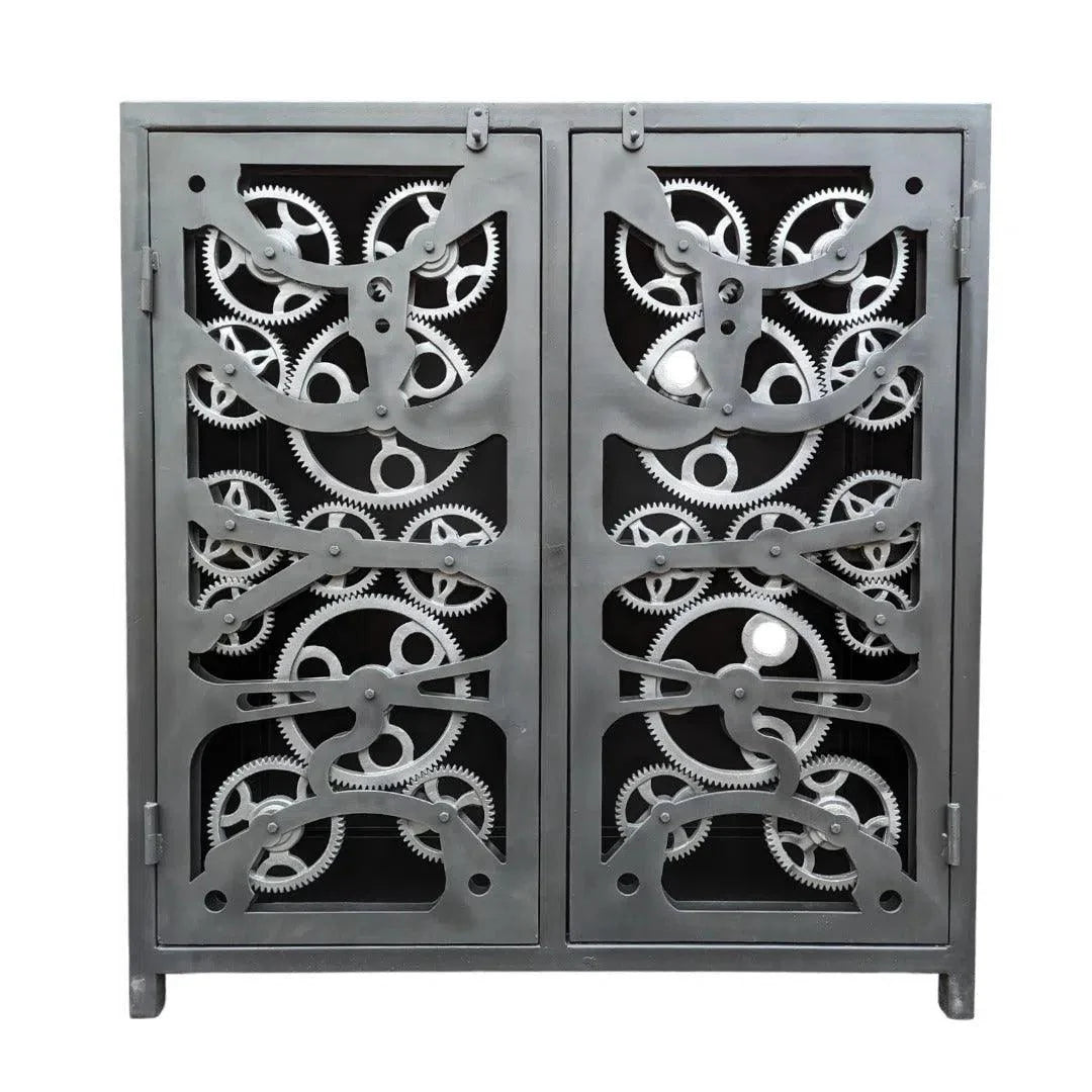 40" Vintage Industrial Gears Black Metal Accent Cabinet Accent Cabinets LOOMLAN By LOOMLAN