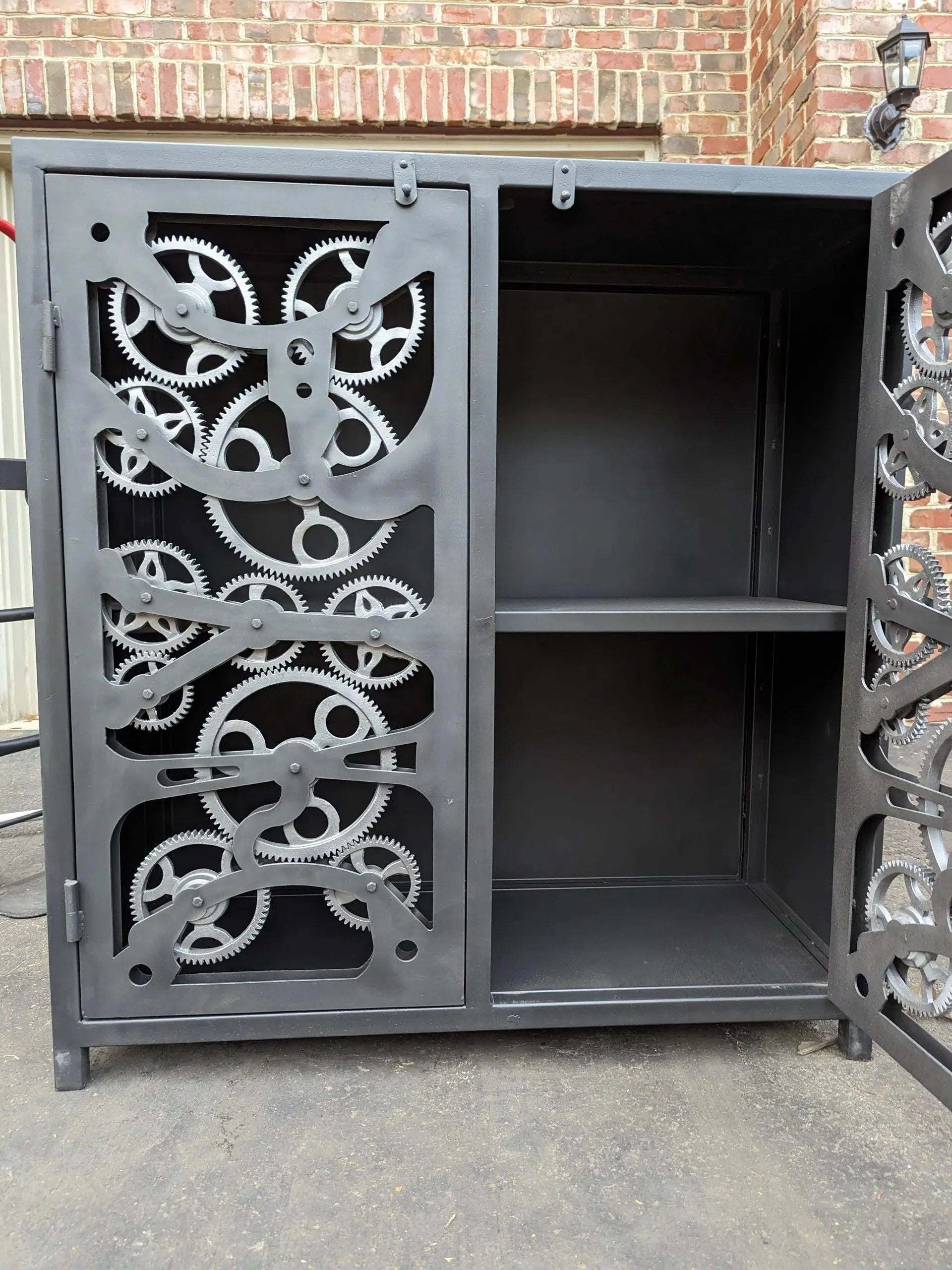 40" Vintage Industrial Gears Black Metal Accent Cabinet Accent Cabinets LOOMLAN By LOOMLAN